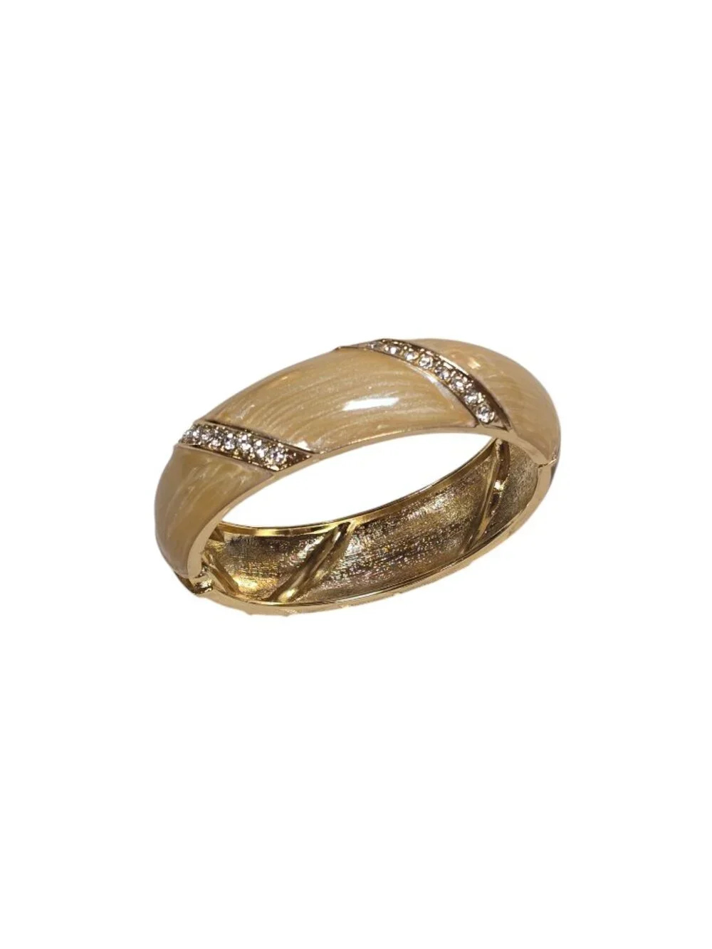 Women's Two Tone Beige, Wine Rhinestone Bangle Hinged Bracelet NWOT